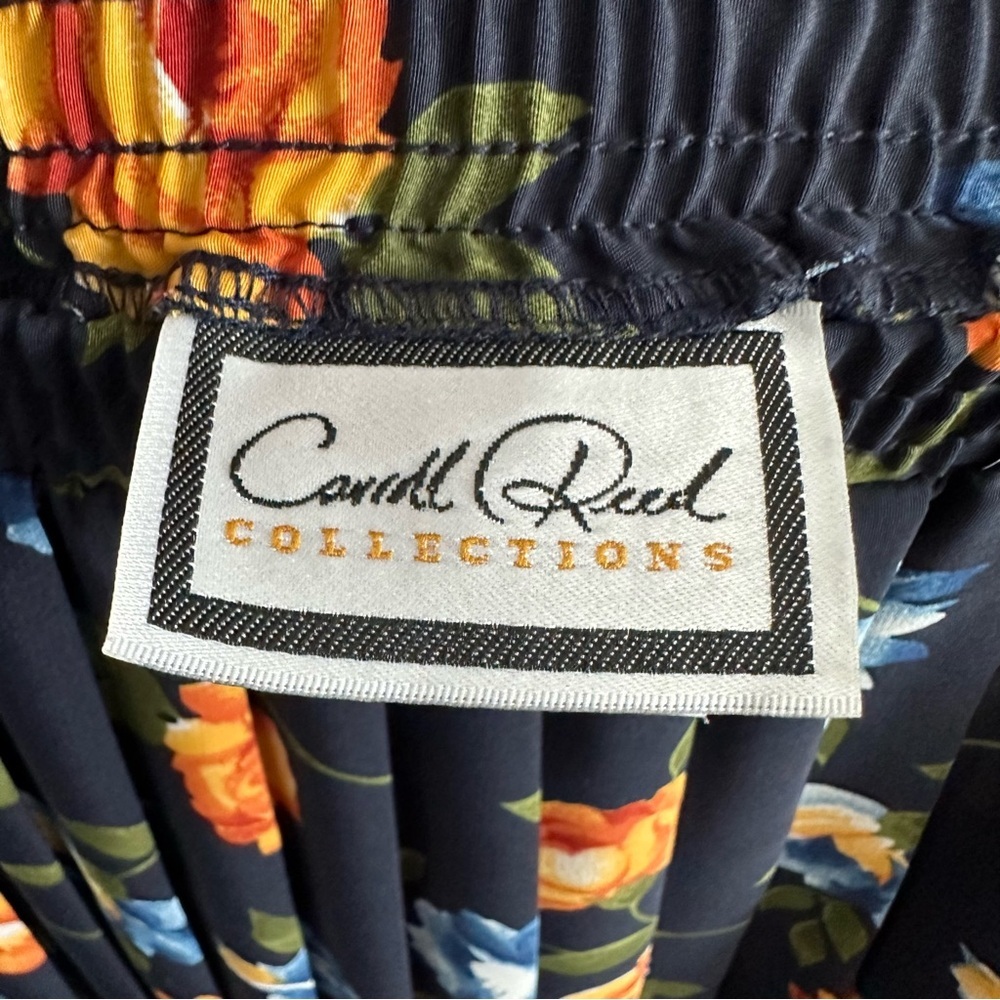 Size L Vintage Carroll Reed Women’s Navy Floral Pleated Midi Skirt - Picture 5 of 6